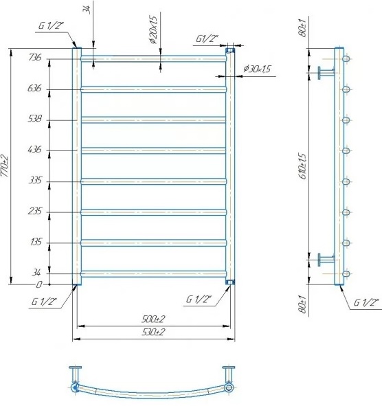 Mario INOX Класік 770x530/500 (1.8.044557.P) Габаритні розміри