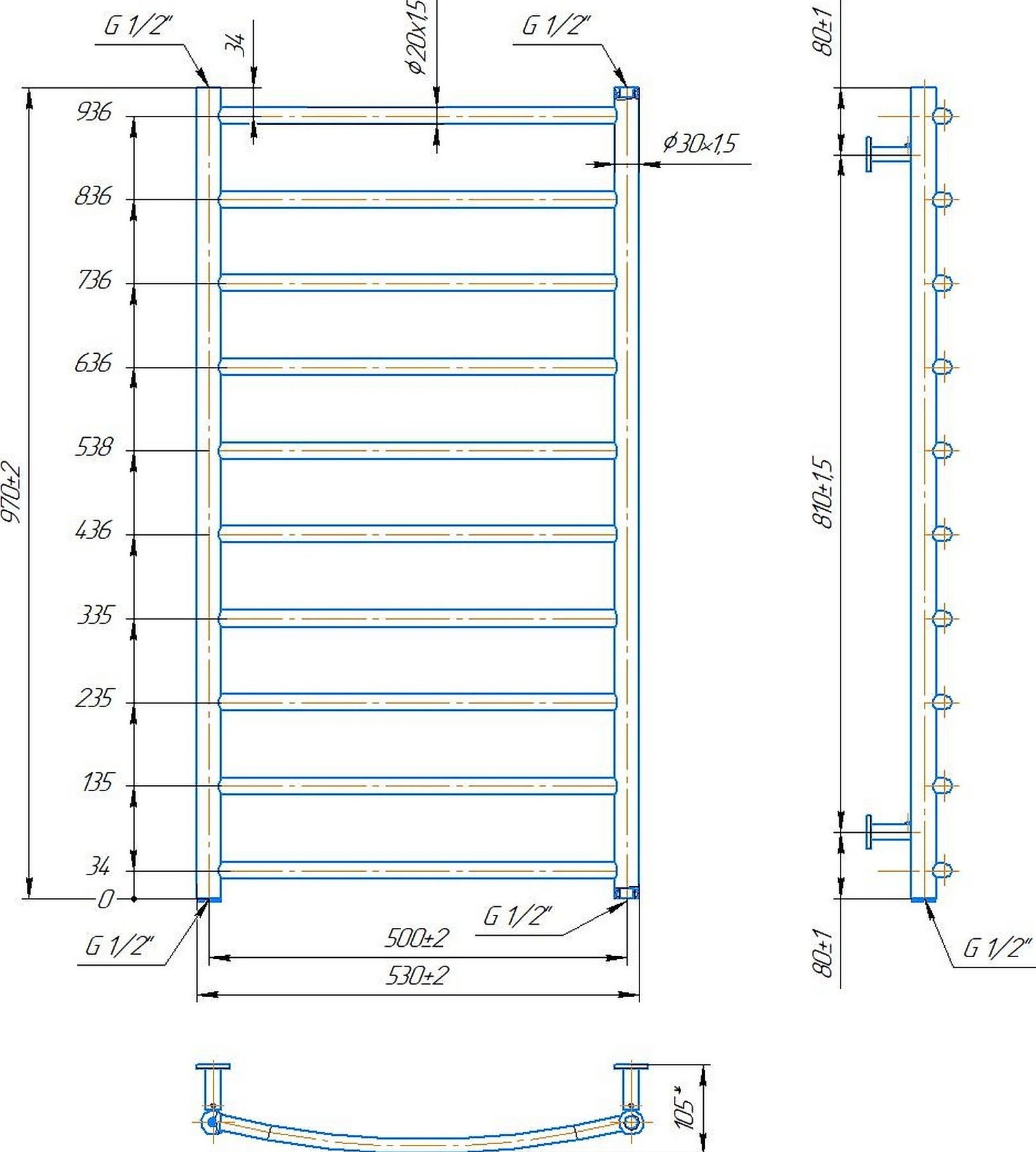 Mario INOX Класік 970x530/500 (1.8.044558.P) Габаритні розміри