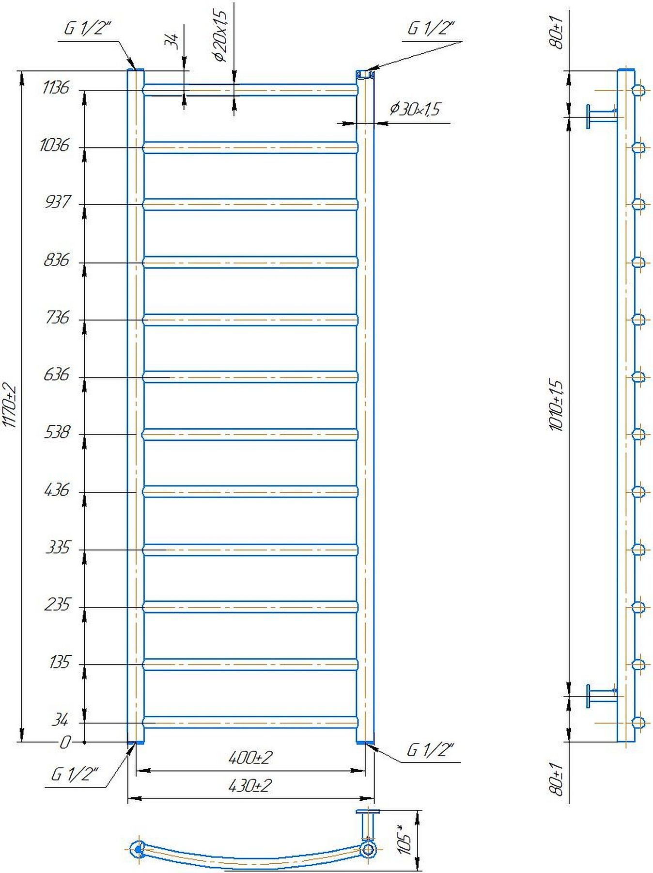 Mario INOX Класік 1170x430/400 (1.8.044559.P) Габаритні розміри