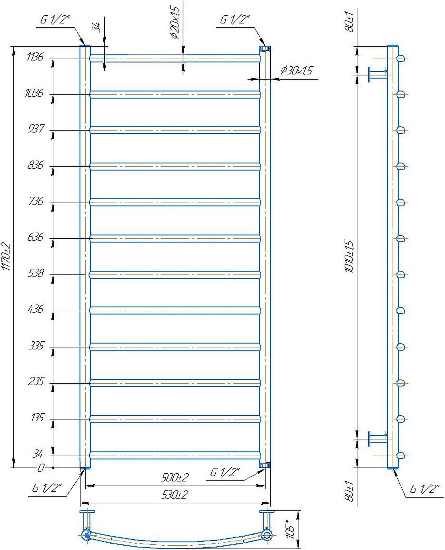 Mario INOX Класік 1170x530/500 (1.8.044560.P) Габаритні розміри