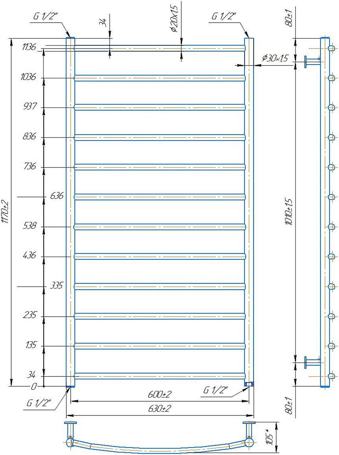 Mario INOX Класік 1170x630/600 (1.8.044561.P) Габаритні розміри