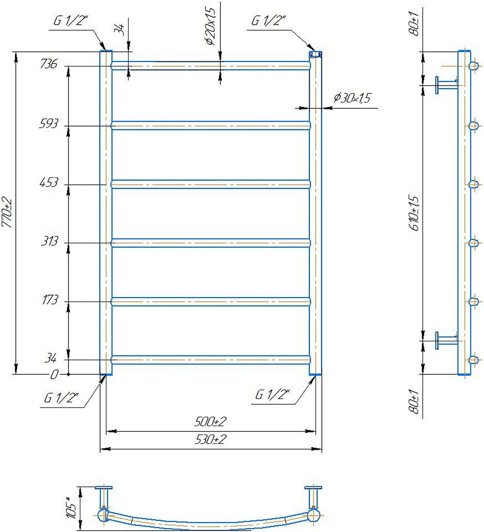 Mario INOX Класік HP 770x530/500 (1.8.044571.P) Габаритні розміри