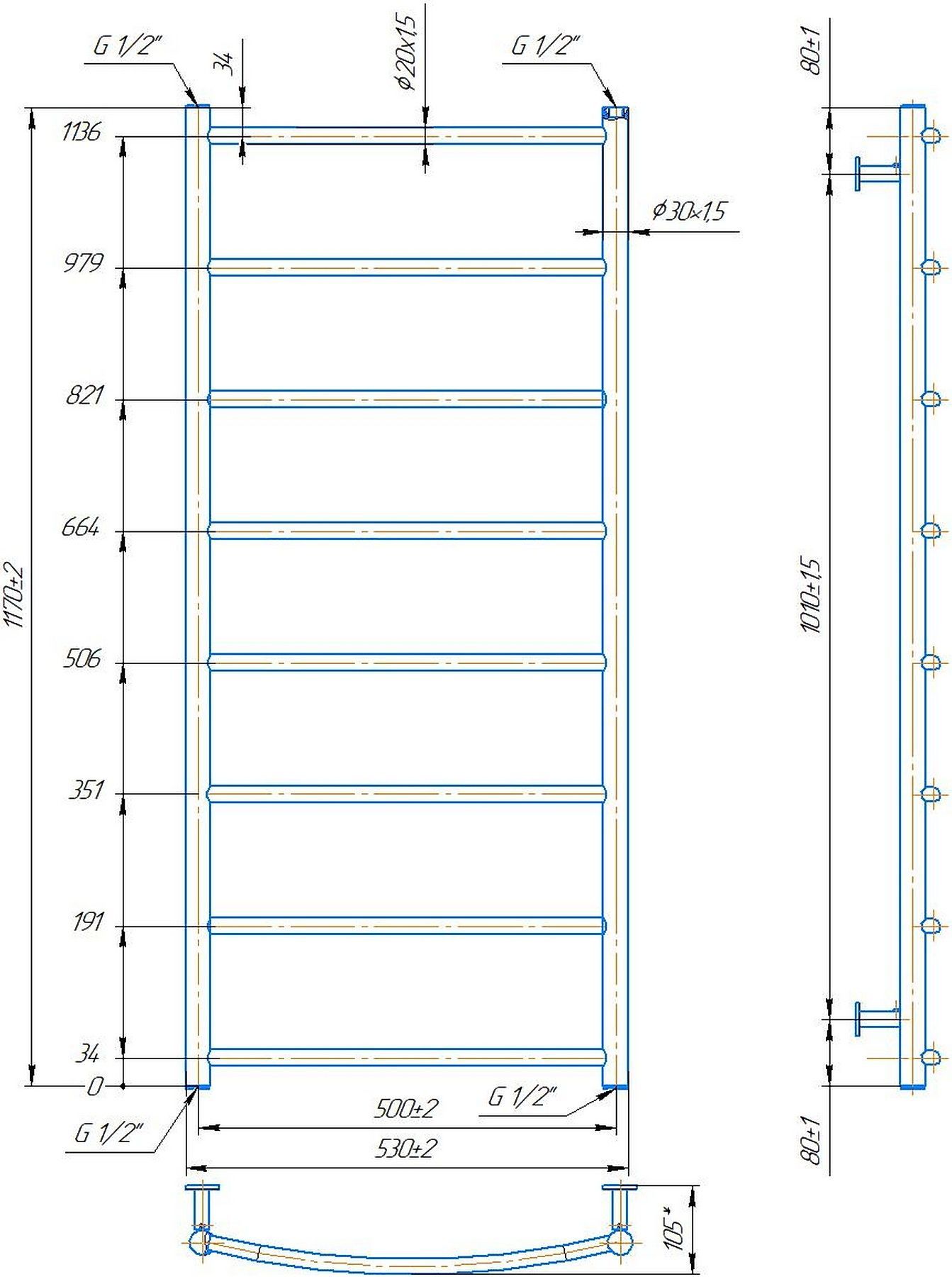 Mario INOX Класік HP 1170x530/500 (1.8.044572.P) Габаритні розміри