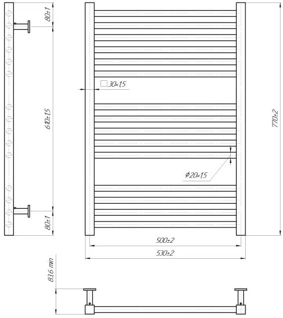 Mario INOX Гера 770x530/500 чорний матовий (1.4.048755.BM) Габаритні розміри