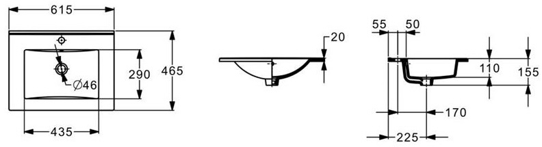 Roca Claudia 600 White Glossy (A857794806+A3272A3000) Габаритные размеры