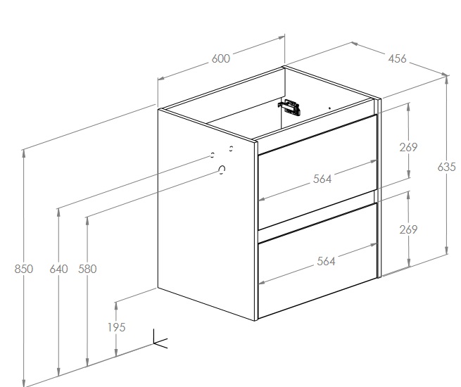 Roca Claudia 600 White Glossy (A857794806+A3272A3000) Габаритные размеры
