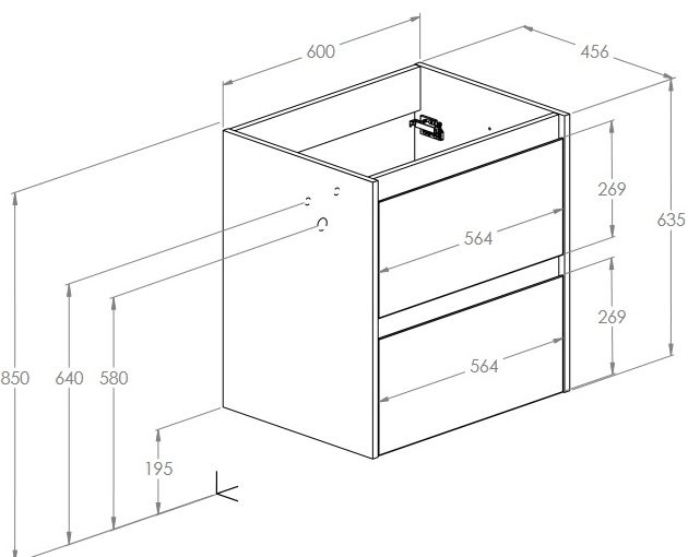 Roca Claudia 600 White Matt (A857794529+A3272A3000) Габаритные размеры