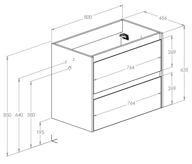 Roca Claudia 800 White matt (A857795529+A3272A4000) Габаритные размеры