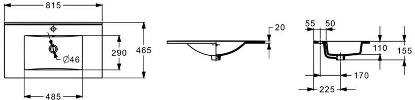 Roca Claudia 800 White Glossy (A857795806+A3272A4000) Габаритные размеры