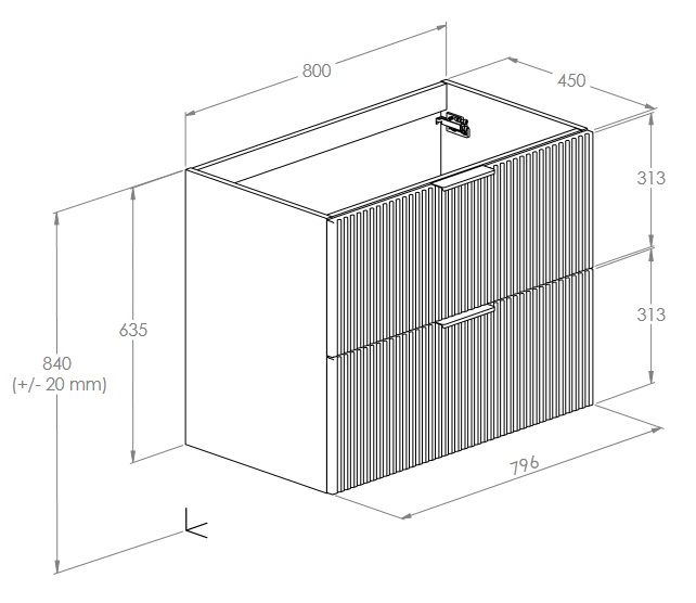 Roca Reef 800 White matt (A857955529+A3272A4000) Габаритні розміри