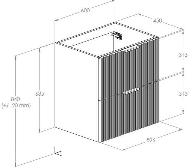 Roca Reef 600 Light Oak (A857954464+A3272A3000) Габаритні розміри