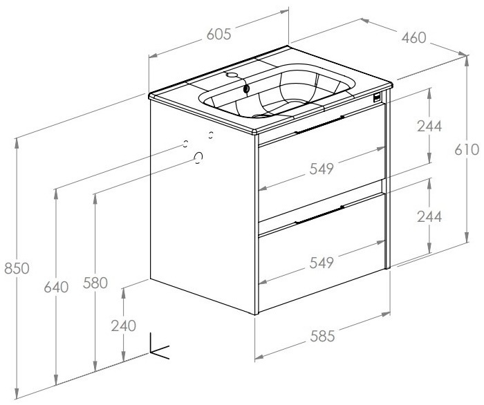 Roca Alpine Unik 600 (A852012464) Габаритные размеры