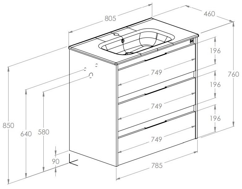 Roca Alpine Unik 800 (A852017606) Габаритные размеры