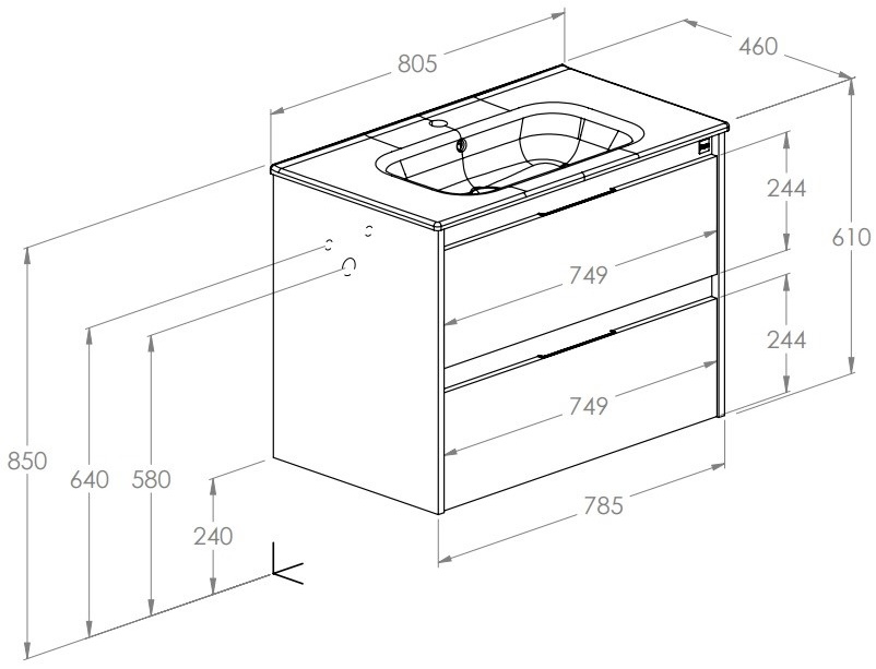 Roca Alpine Unik 800 Black matt (A852014532) Габаритні розміри