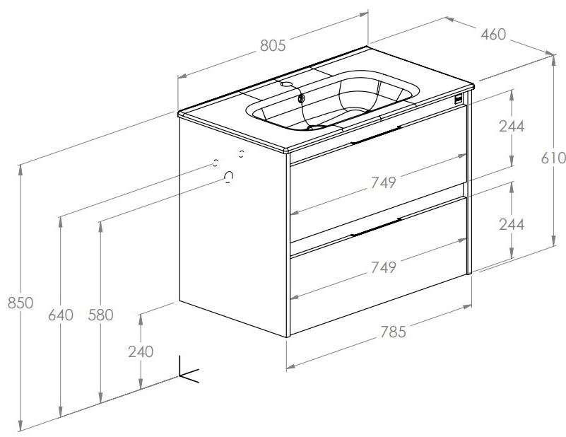 Roca Alpine Unik 800 (A852014464) Габаритні розміри