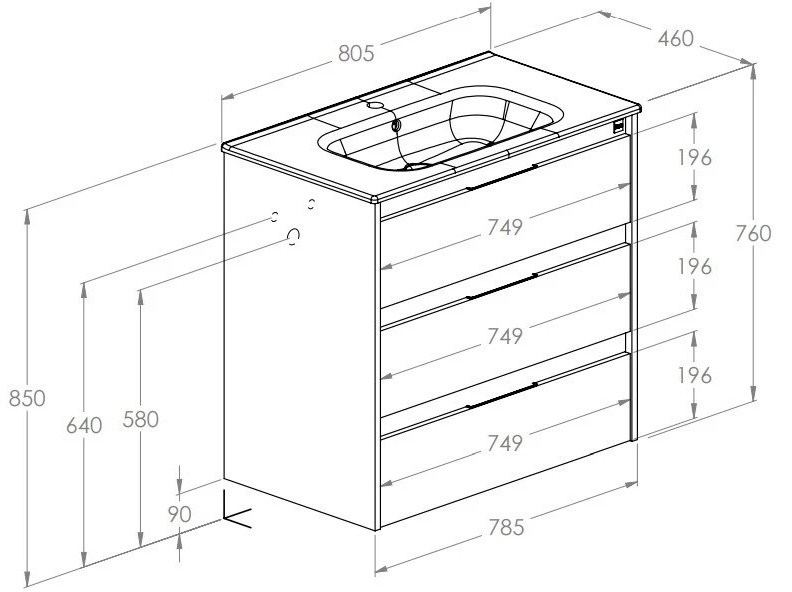 Roca Alpine Unik 800 (A852017806) Габаритные размеры