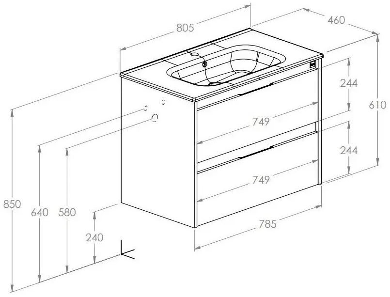 Roca Alpine Unik 800 (A852014806) Габаритные размеры