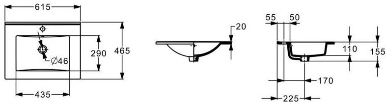 Roca Reef 600 White matt (A857954529+A3272A3000) Габаритні розміри