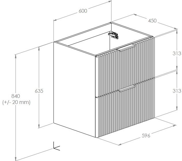 Roca Reef 600 White matt (A857954529+A3272A3000) Габаритні розміри