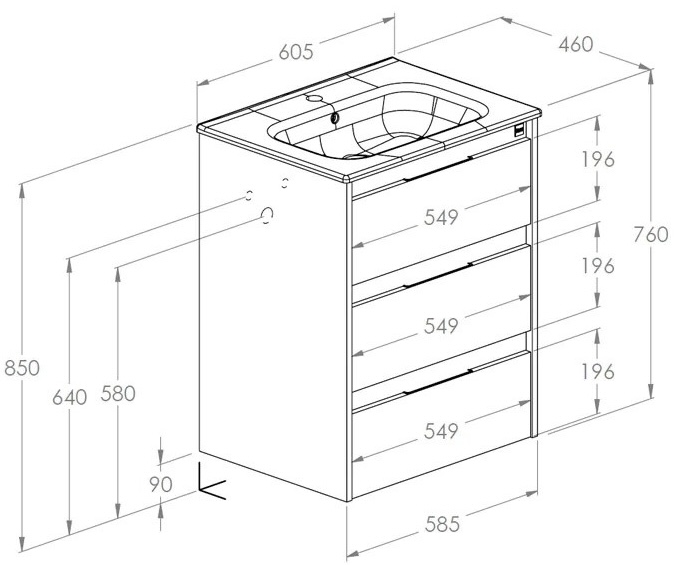 Roca Alpine Unik 600 Black matt (A852015532) Габаритні розміри