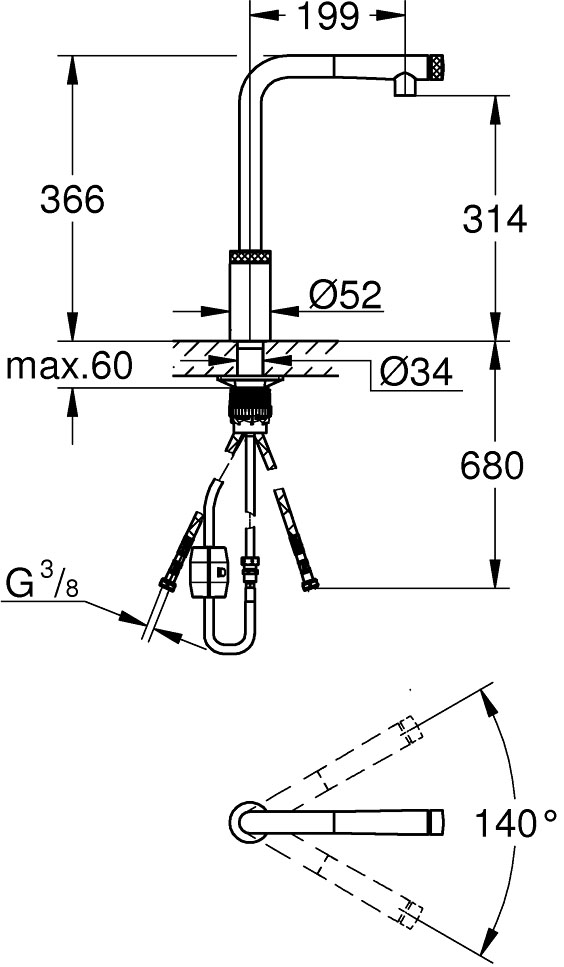 Grohe Vento Smart Control 30443000 Габаритні розміри