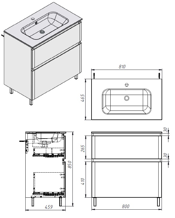 Air-Line Emily білий (Em-80) Габаритні розміри
