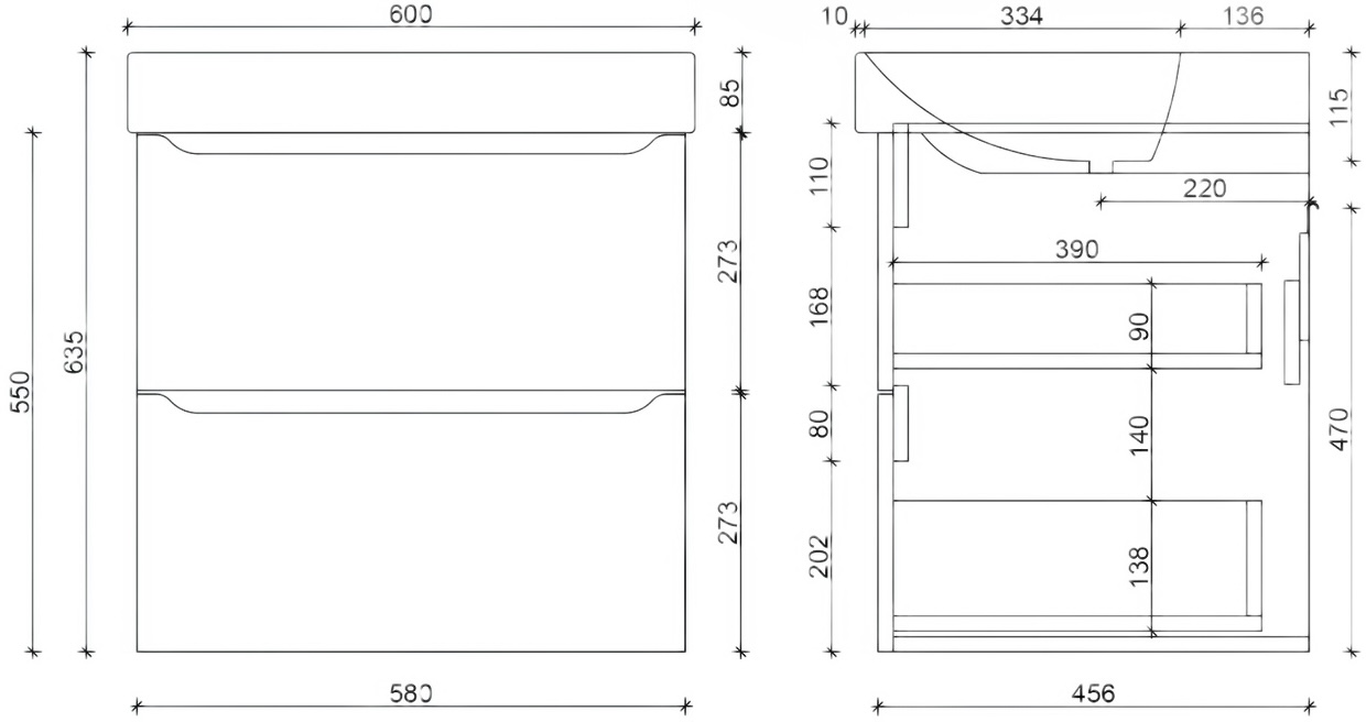 Air-Line 60 Smile Square Grey Matt (SM-60 ПС+500.229.01.1) Габаритні розміри