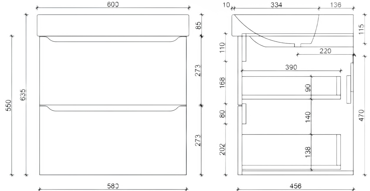 Air-Line 60 Smile Square White Matt (SM-60 ПБ+500.229.01.1) Габаритні розміри