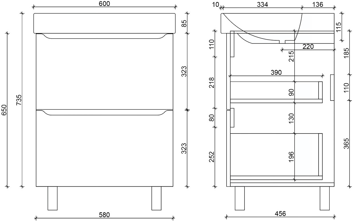 Air-Line 60 Smile Square White Matt (SM-60 НБ+500.229.01.1) Габаритні розміри