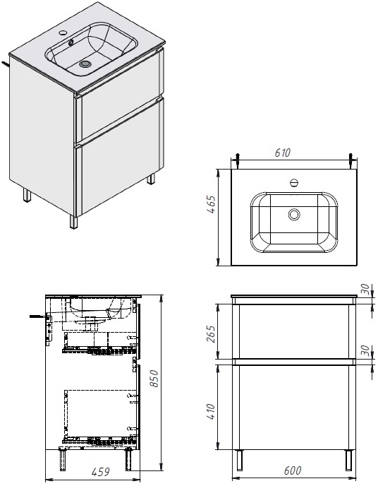 Air-Line Emily білий (Em-60) Габаритні розміри