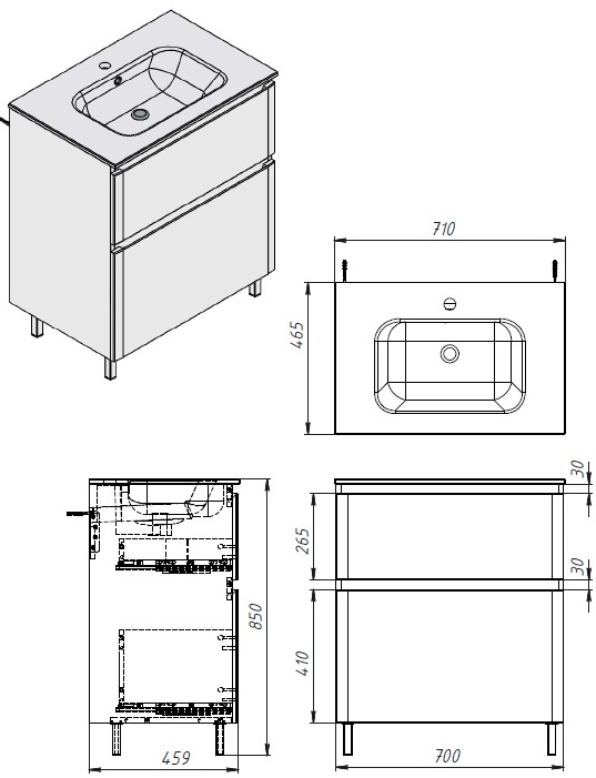 Air-Line Emily белый (Em-70) Габаритные размеры