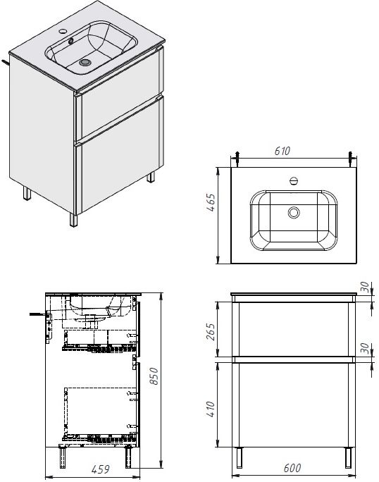 Air-Line Emily черный (Em-60) Габаритные размеры