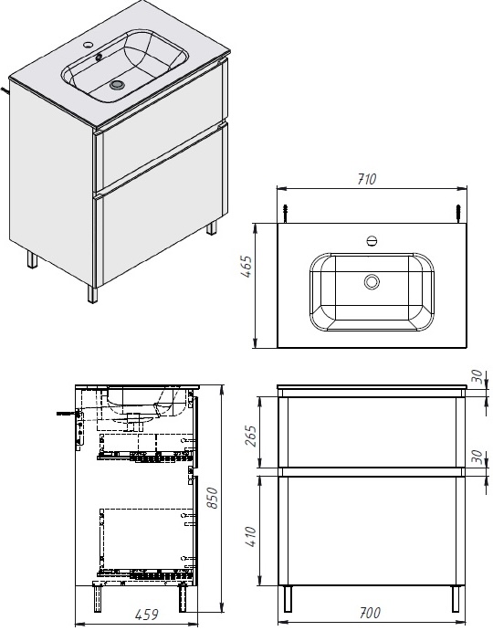 Air-Line Emily черный (Em-70) Габаритные размеры