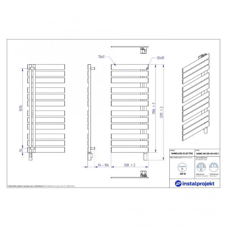 Instal Projekt Nameless NAME-50/120C35 (GC 04C1) 500x1186 White Габаритные размеры