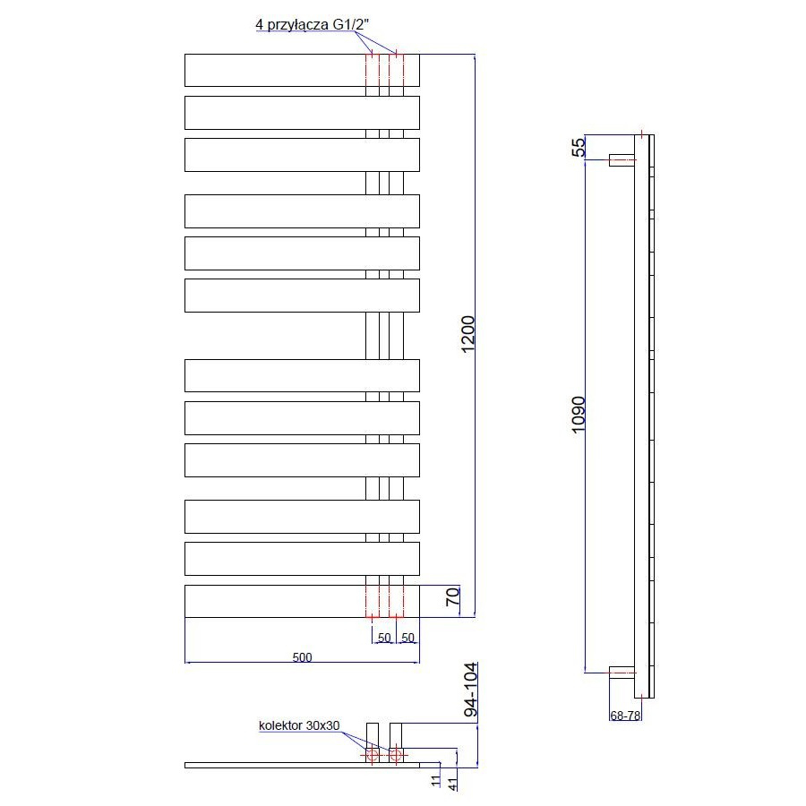 Instal Projekt Nameless Nam-50/120C12 500x1186 Graphite Габаритные размеры