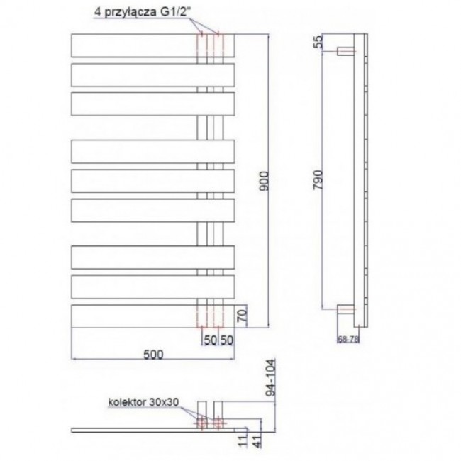 Instal Projekt Nameless Nam-50/90C12 500x930 Graphite Габаритные размеры
