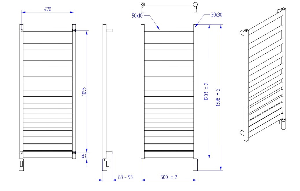 Instal Projekt Belti Bel-50/120C35 500x1203 White Габаритные размеры