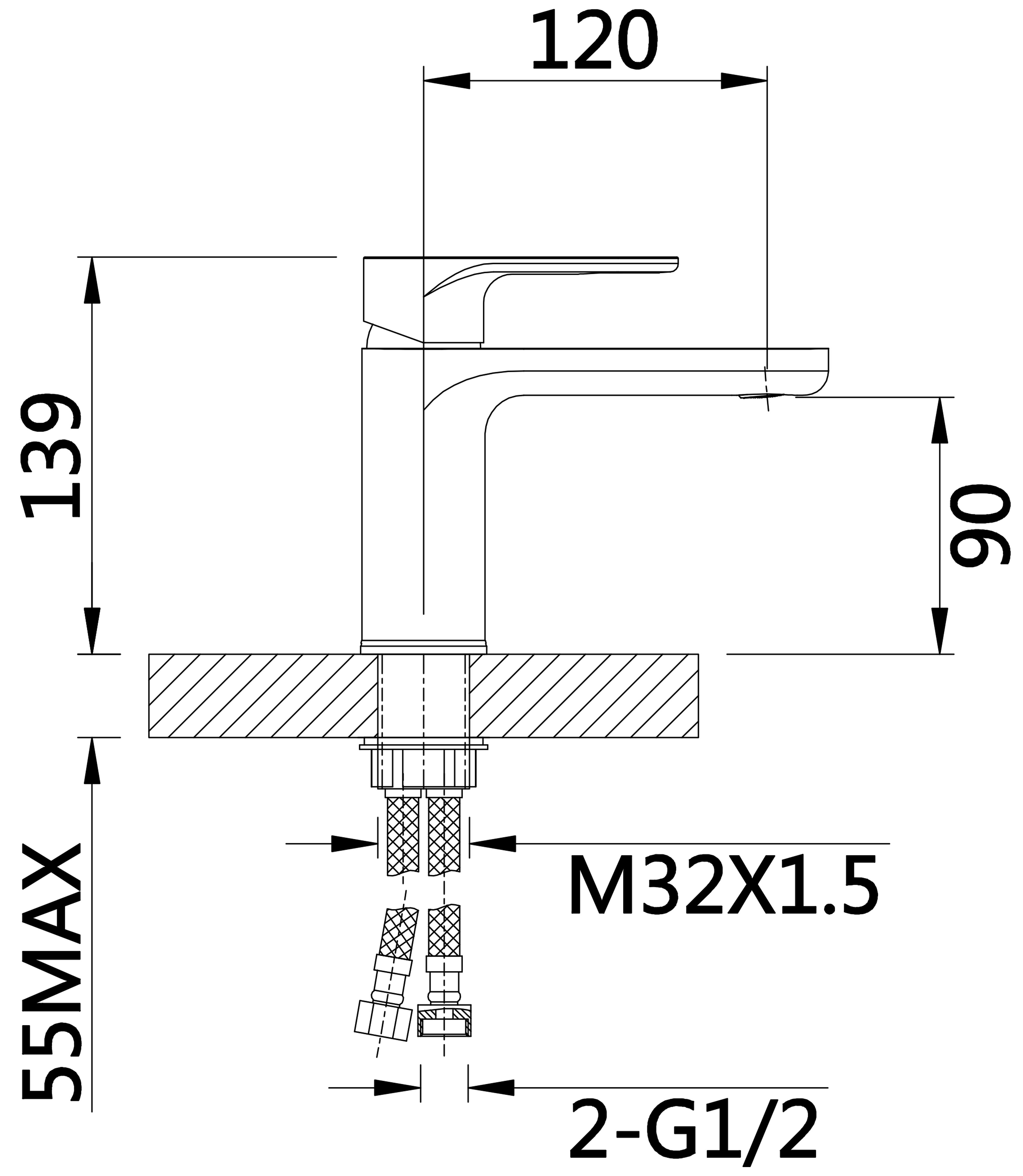 Q-Tap Jay QTJAY270BLM45545 Black Matt Габаритные размеры