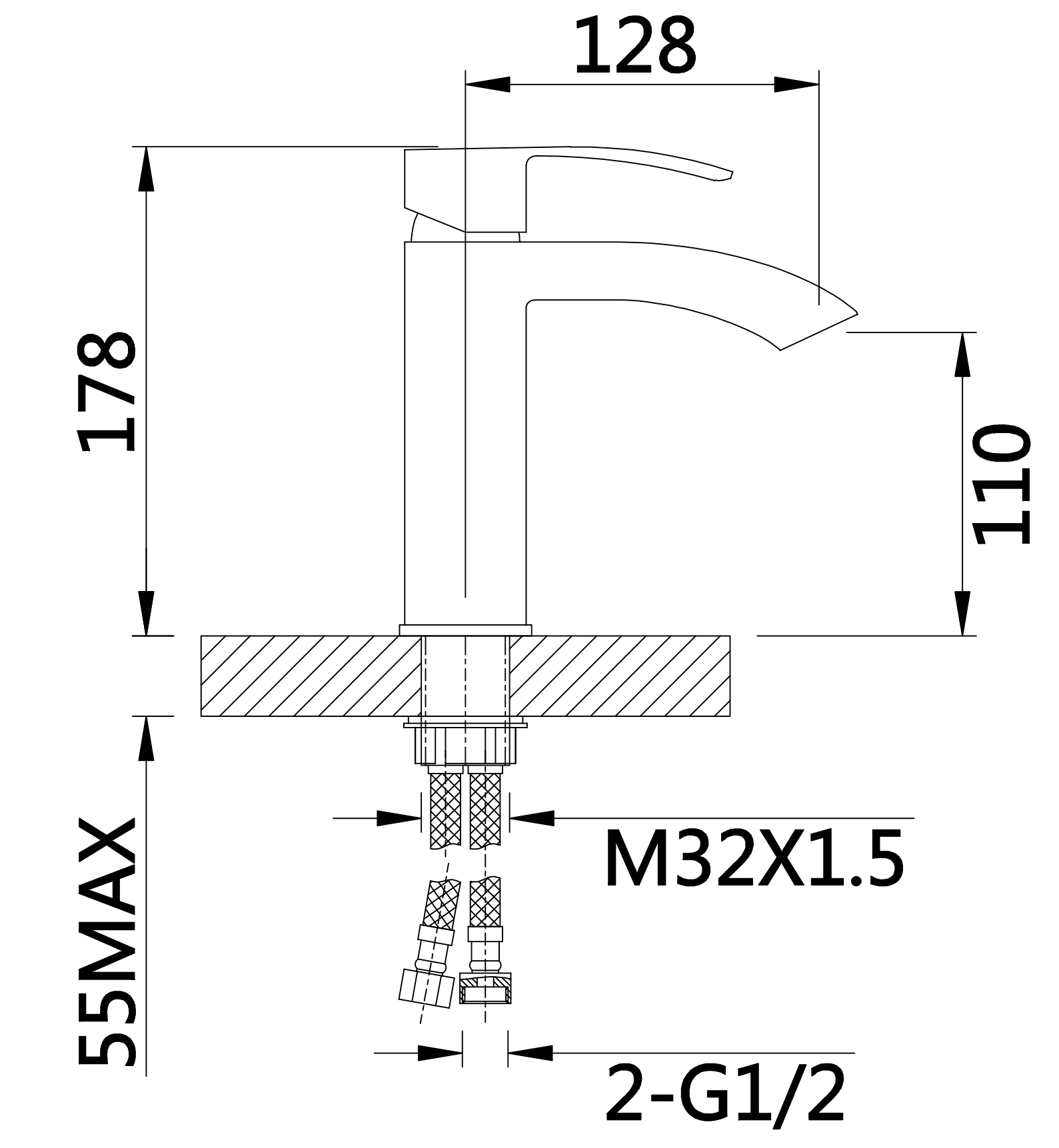 Q-Tap Swan Cascada QTSWA270CRW45568 Chrome/White Габаритные размеры
