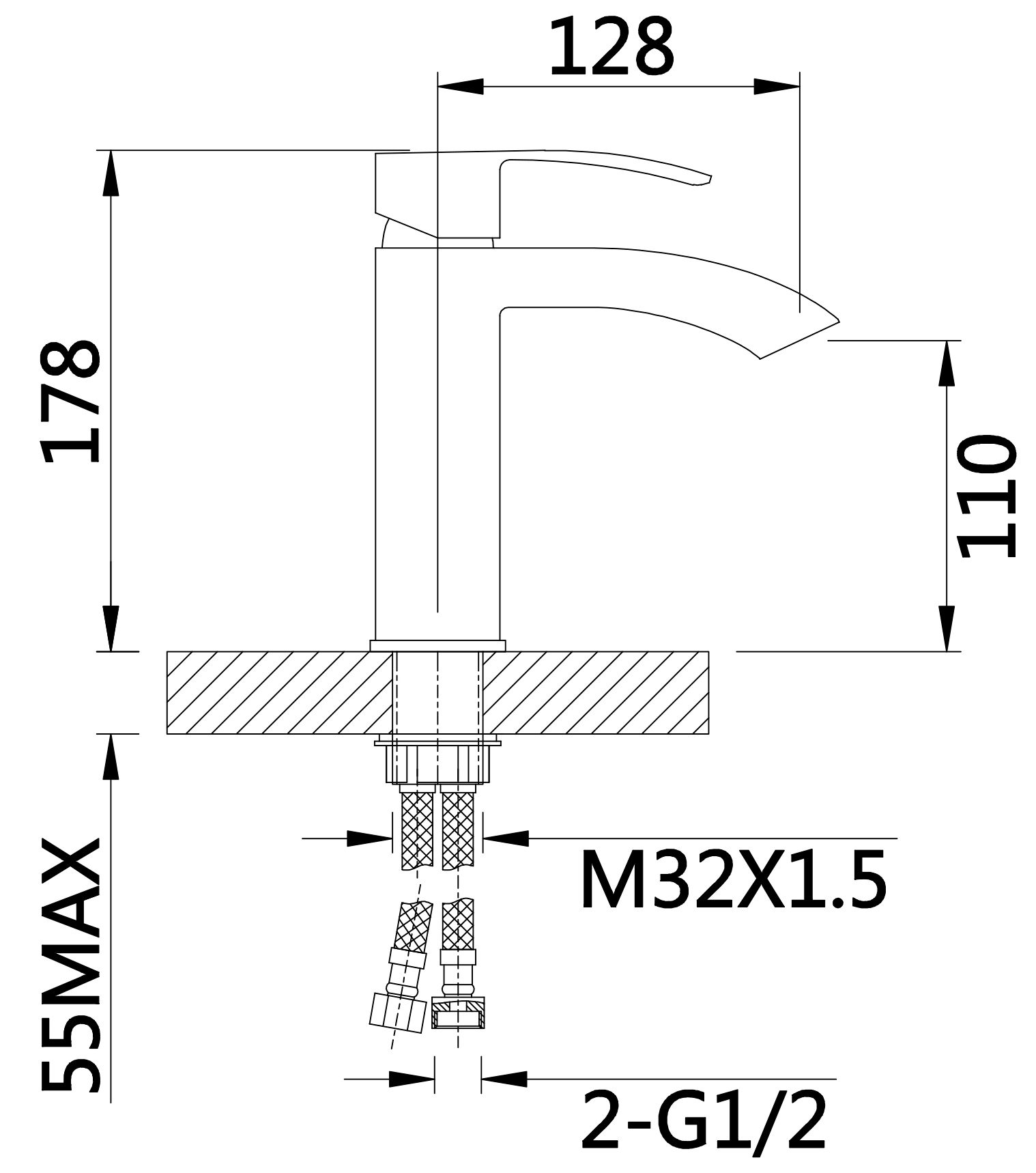 Q-Tap Swan Cascada QTSWA270CRM45564 Chrome Габаритные размеры
