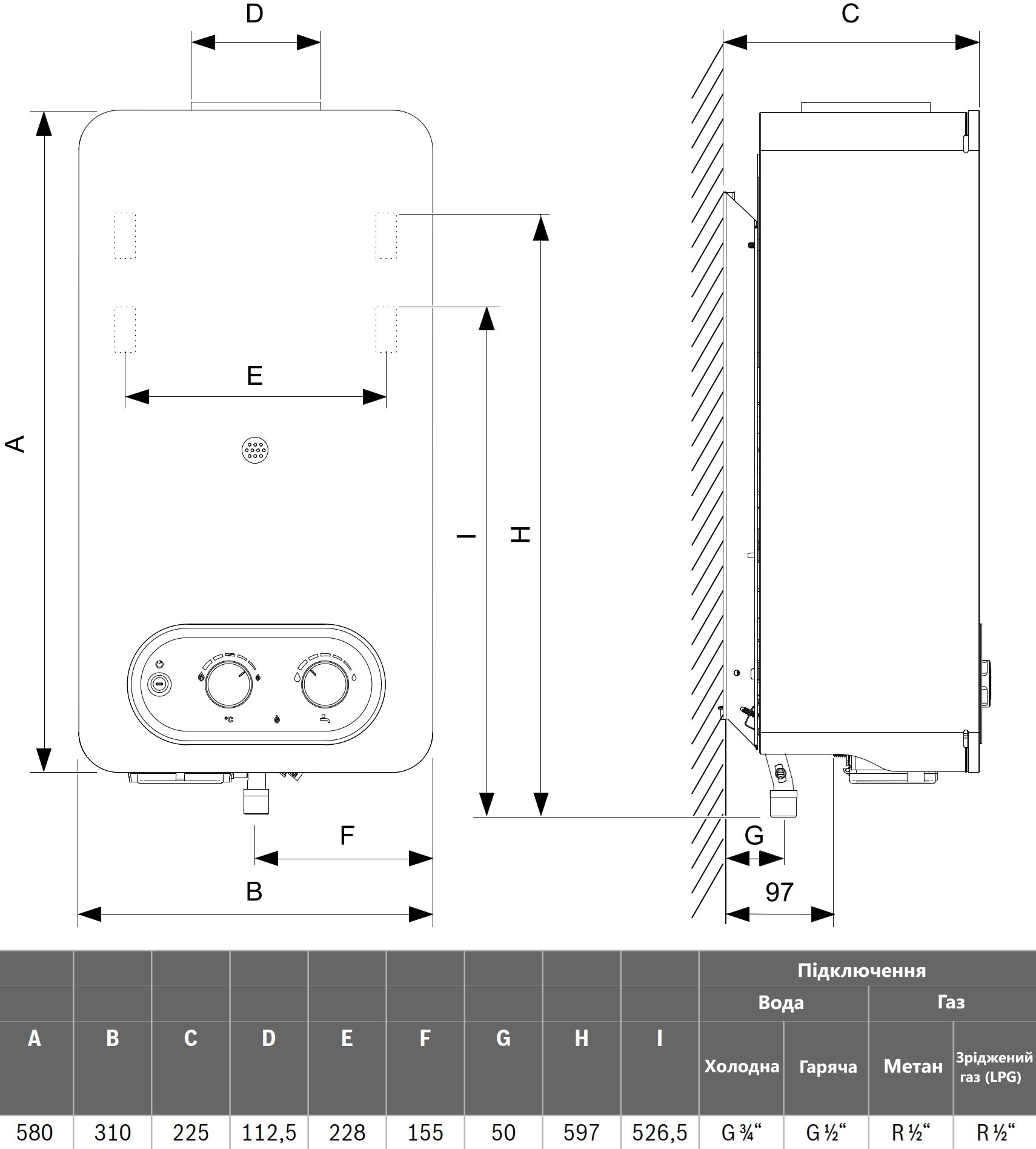 Bosch Therm 4000 T4004 10L 23 Low NOx (7736506610) Габаритные размеры