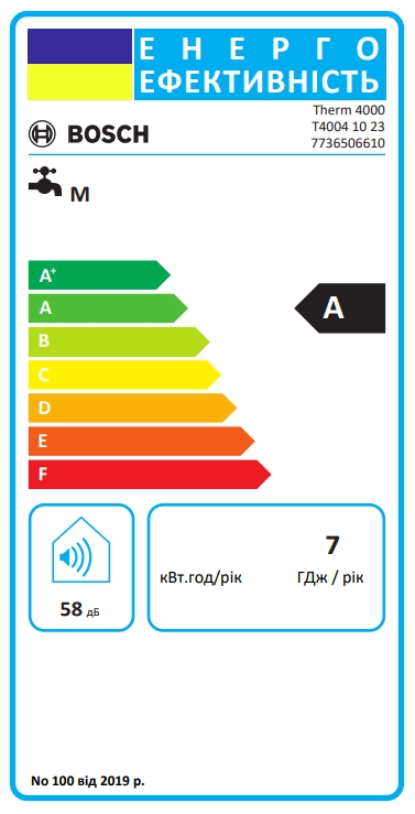 Bosch Therm 4000 T4004 10L 23 Low NOx (7736506610) Клас енергоефективності