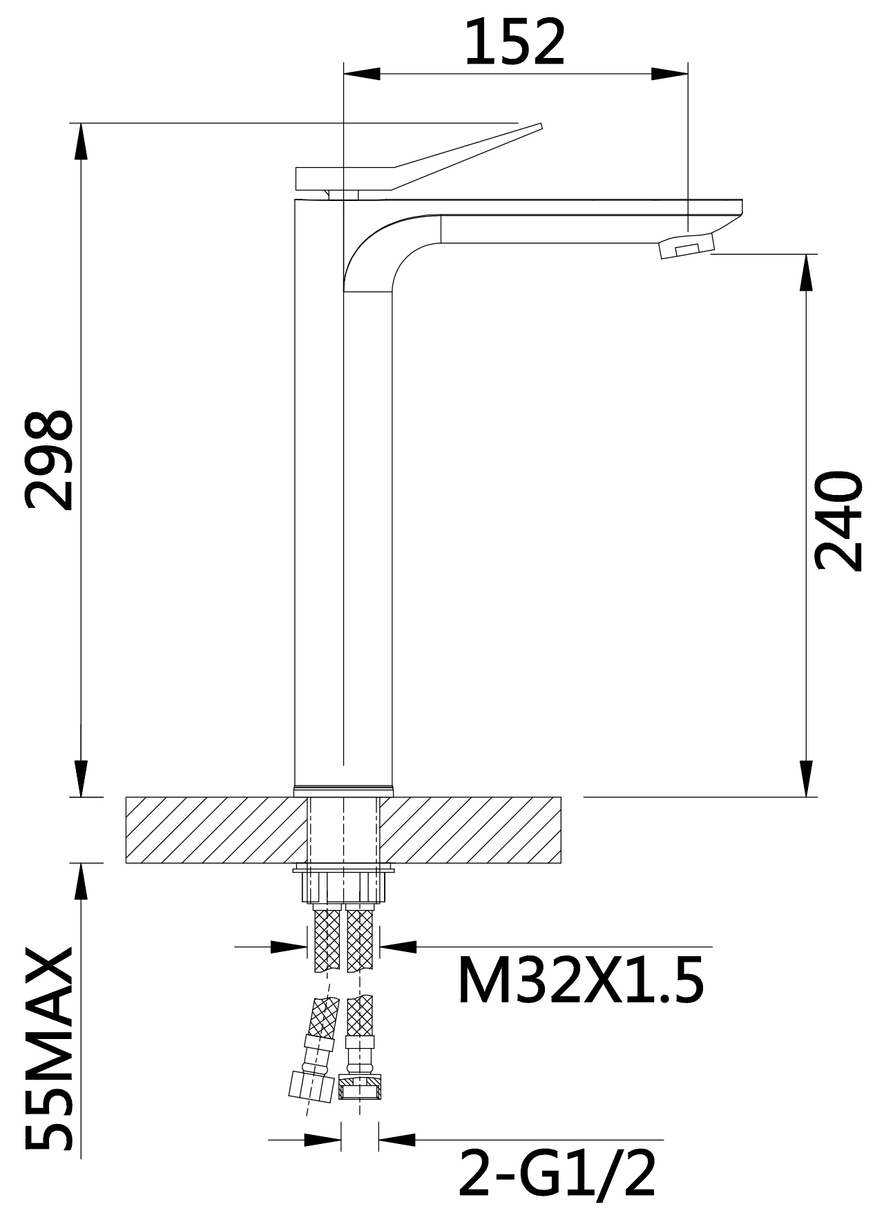 Q-Tap Presto високий QTPRE269CRW45577 Chrome/White Габаритні розміри