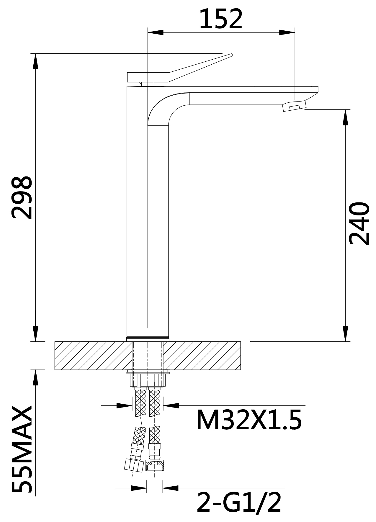 Q-Tap Presto високий QTPRE269GRP45582 Graphite Габаритні розміри