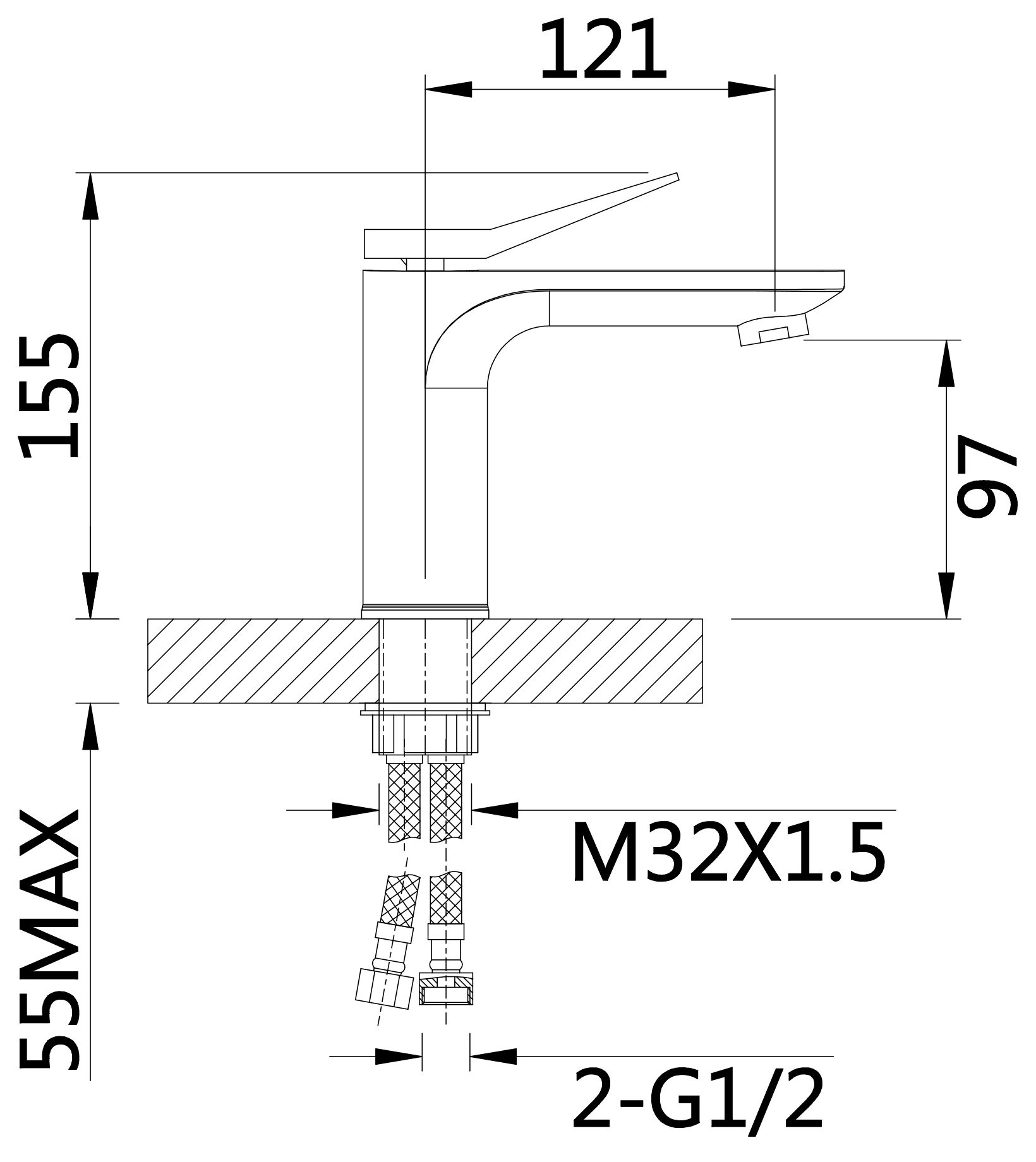 Q-Tap Presto QTPRE270GRP45581 Graphite Габаритні розміри