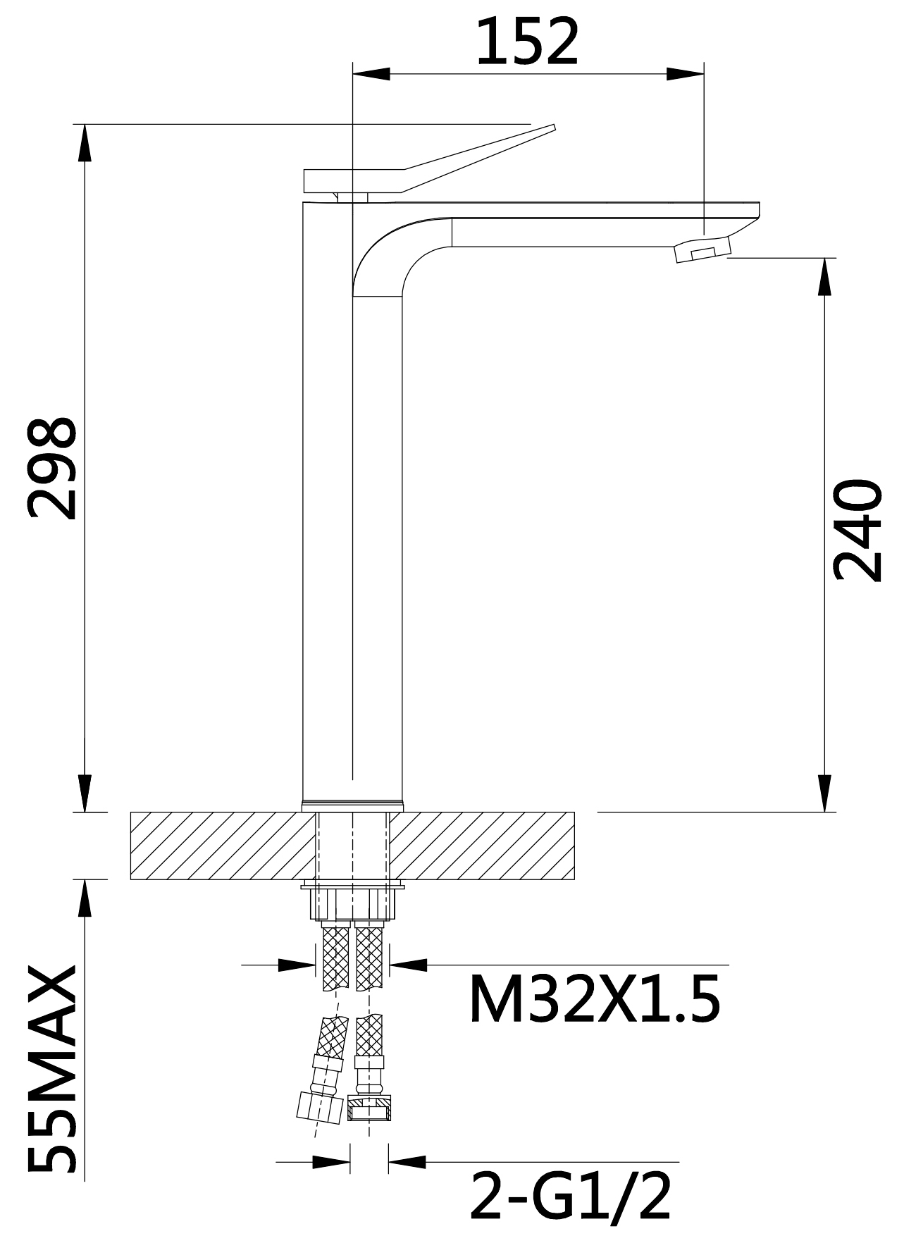 Q-Tap Presto високий QTPRE269CRM45572 Chrome Габаритні розміри