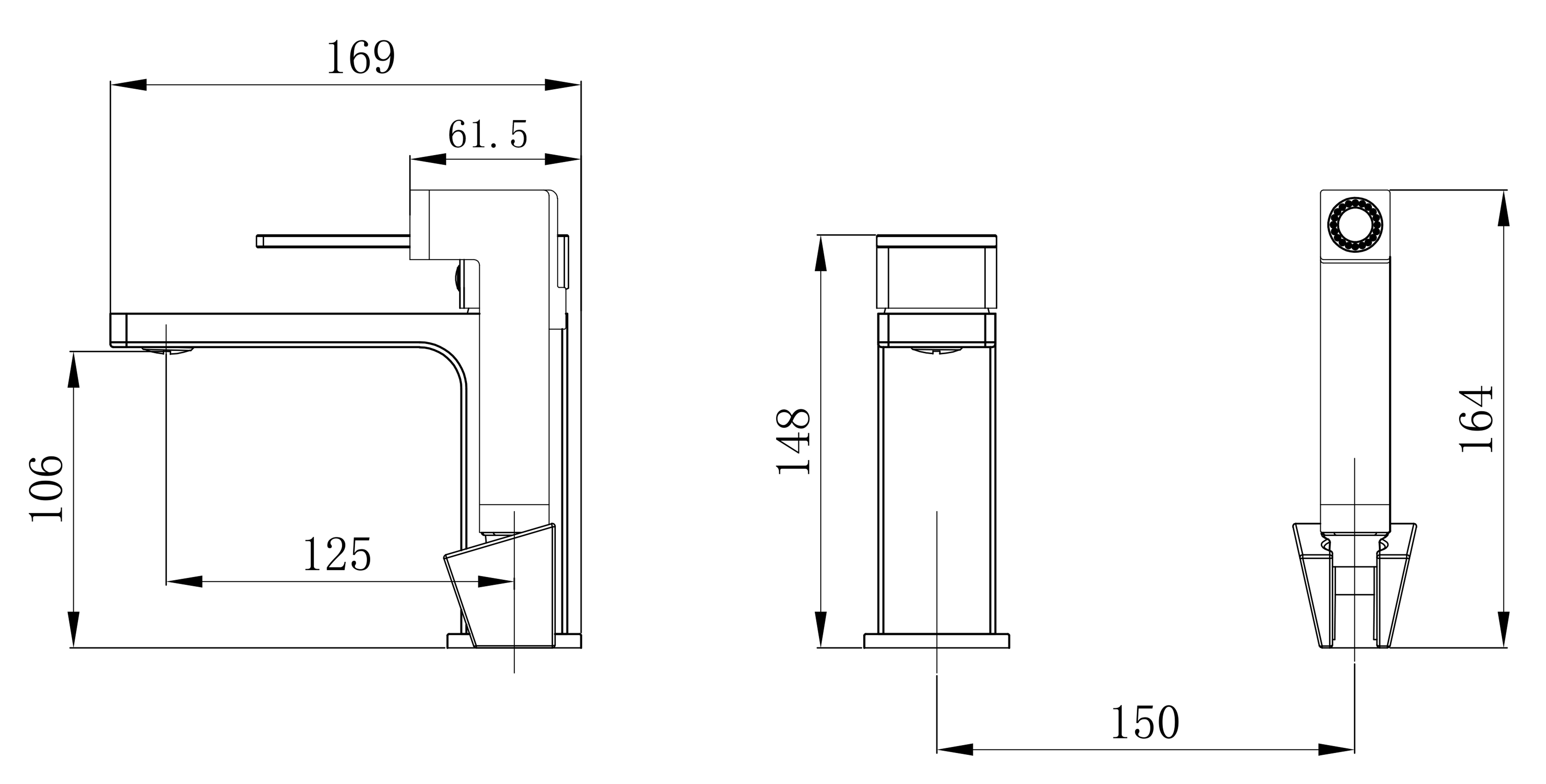Q-Tap Gemini (з гігієнічним душем) QTGEM272GMB45692 Gunmetal Black PVD Габаритні розміри