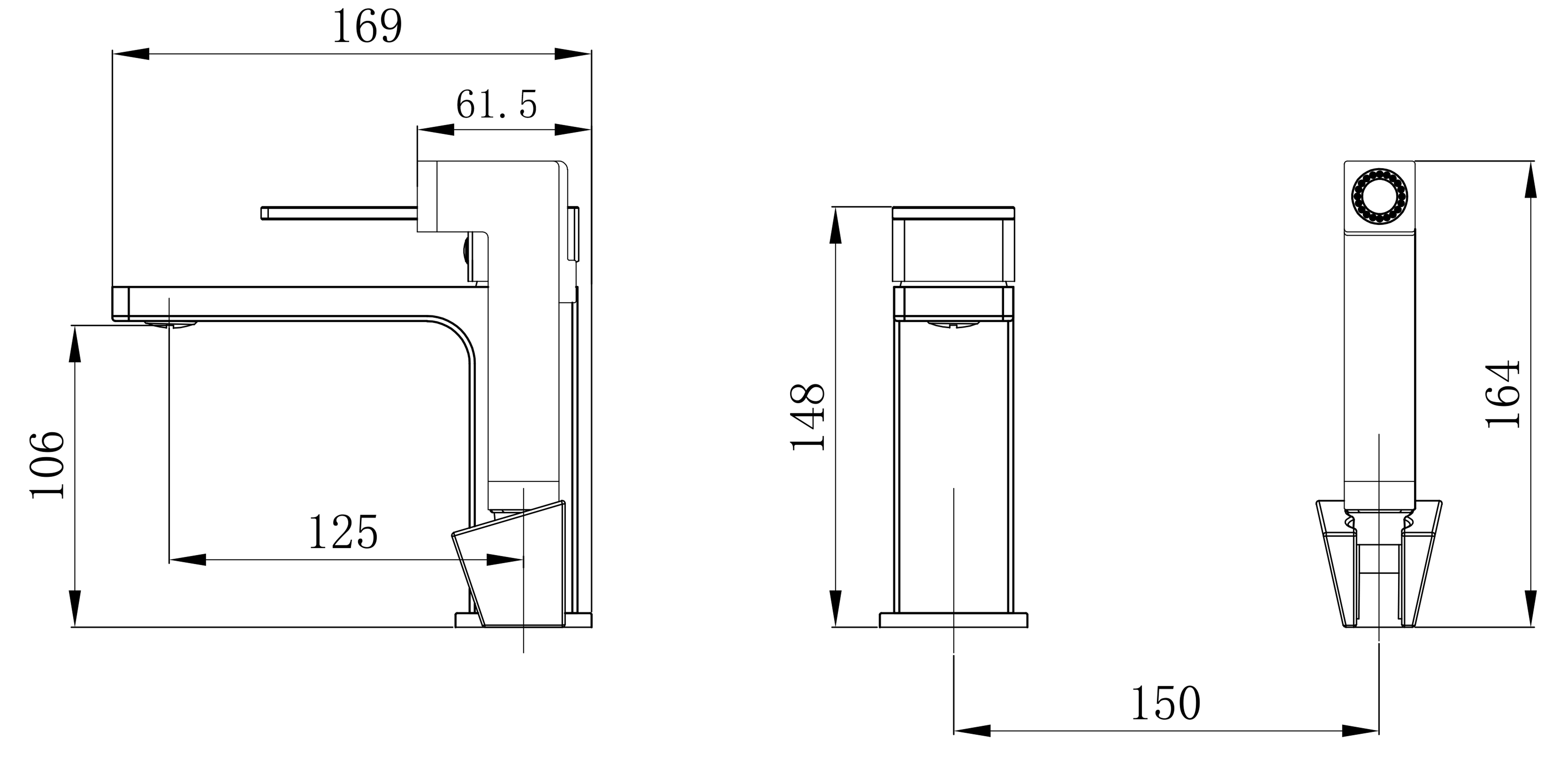 Q-Tap Gemini (з гігієнічним душем) QTGEM272BLM45690 Black Matt Габаритні розміри