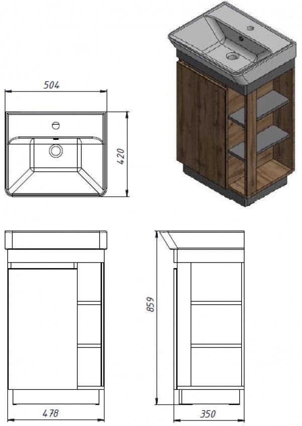 Juventa Utah дуб вотан (Ut-50) Габаритные размеры