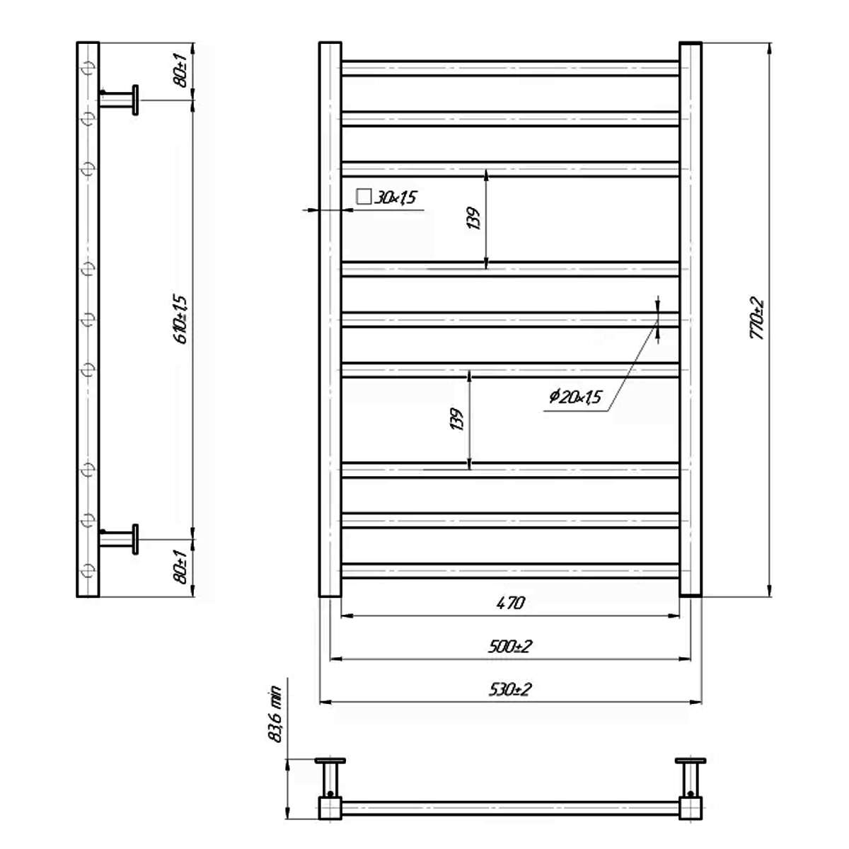 Mario INOX Преміум Класік 770х540/500 (1.7.044598.P) Габаритні розміри